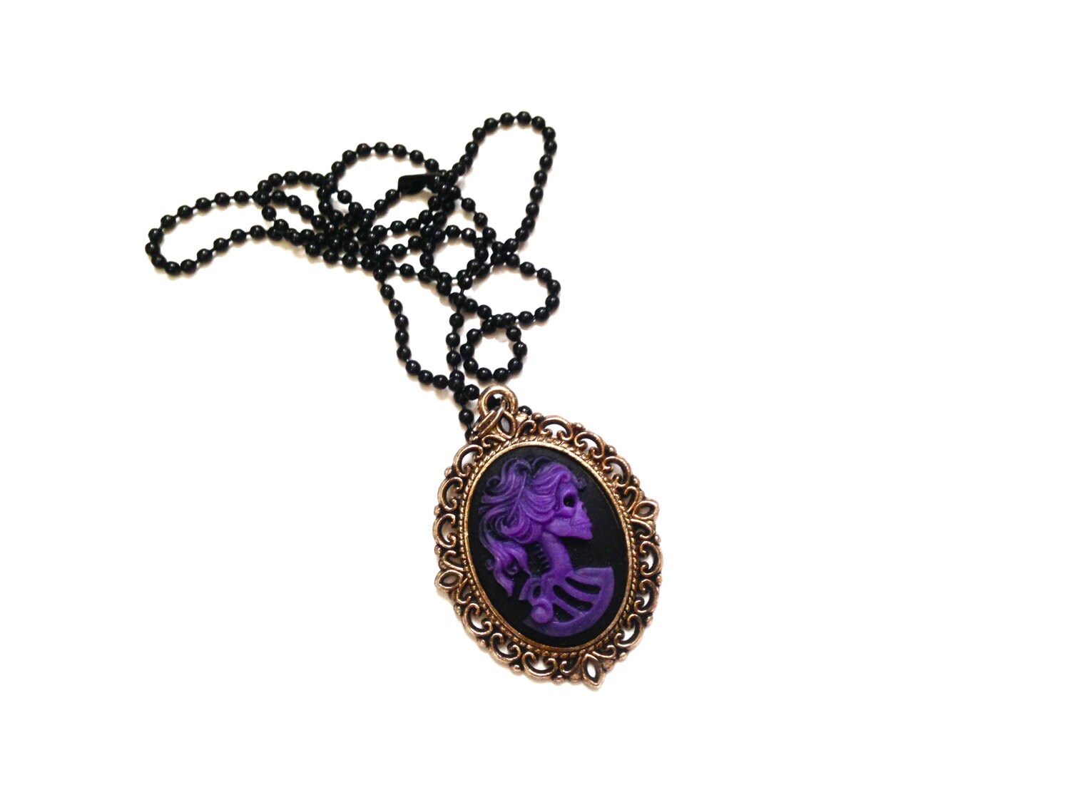 Purple and Black Lady skeleton cameo necklace - Image 2