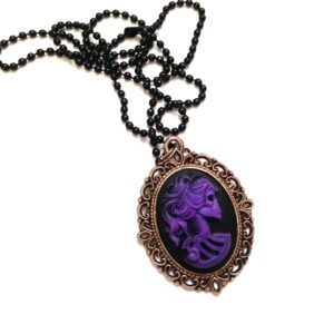 Purple and Black Lady skeleton cameo necklace