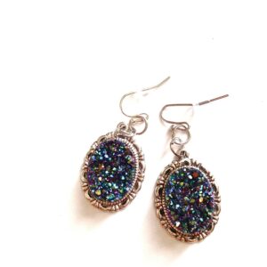 Druzy Earrings // Blue green gold Druzy dangle Earrings