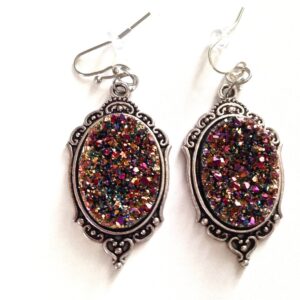 Large Druzy Earrings // Rainbow or Gold Druzy Dangle Earrings