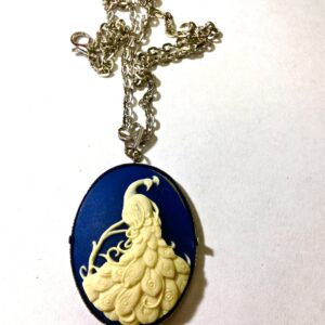Blue Peacock Cameo Necklace