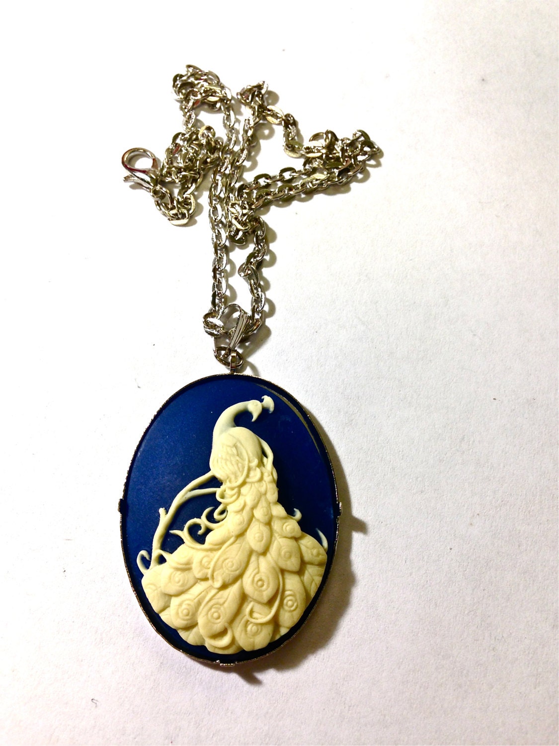 Blue Peacock Cameo Necklace