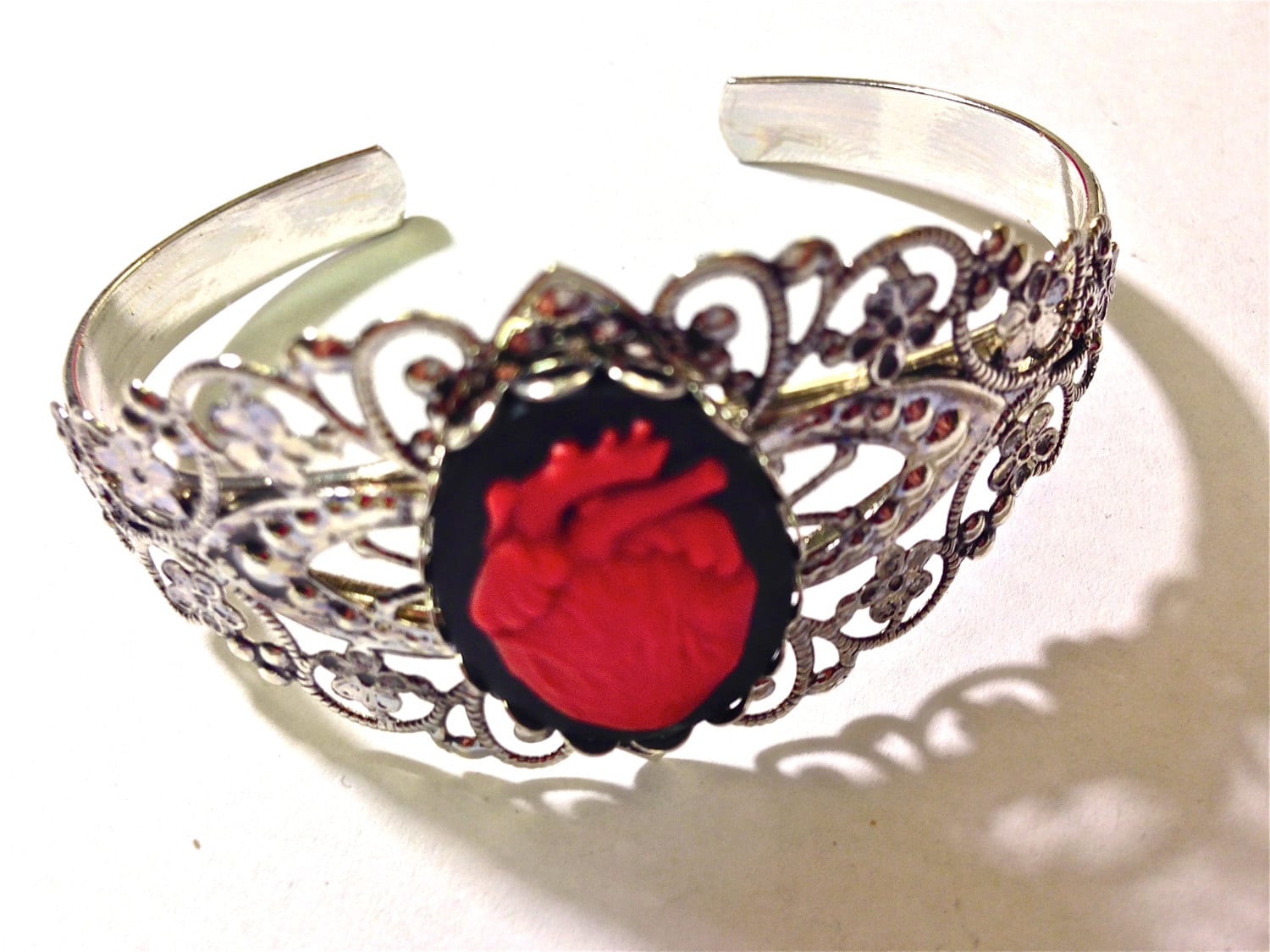 Heart cameo bracelet // Anatomical heart cuff