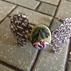 Cameo cuff bracelet // Flamingo Cameo Bracelet // Cameo Bracelet // Statement Bracelet // Cameo // Flamingos Cameo // Filigree Cameo