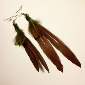 Brown Green & Black Feather Earrings