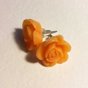 Orange resin rose earrings