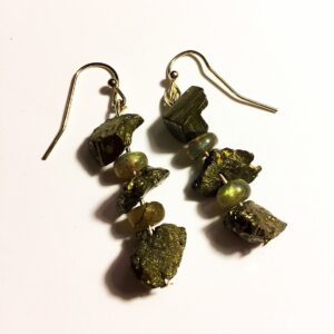 Pyrite Crystal & Labradorite Gemstone Earrings