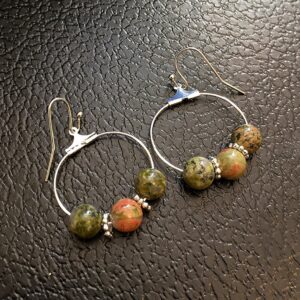 Unakite Gemstone Hoop Earrings