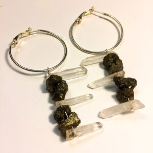 Pyrite & Glass Crystal Hoop Earrings
