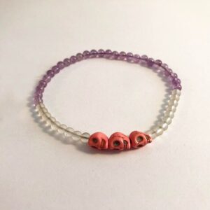 Amethyst & Pink Skull Beads Bracelet