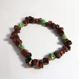 Mahogany Obsidian gemstones / Green Skull Bead Bracelet