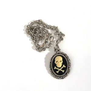 Skull and bones Cameo, Skeleton Necklace, Zombie Necklace, White & Black Cameo Necklace, skullnbones Necklace, Skull and crossbones Necklace