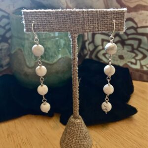 Howlite bead earrings // Sterling Silver Crystal Gemstone Earrings // Howlite Gemstone Dangle Earrings // Crystal gemstone dangle earrings