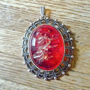 Red shattered Necklace // Fire opal Necklace // red translucennt crackled acrylic pendant