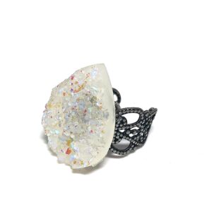 White Druzy Crystal Ring