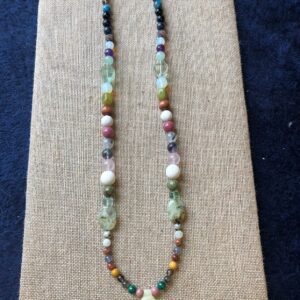 Authentic gemstone beaded statement piece necklace //  Semiprecious beaded one of a kind necklace with light green gemstone pendant
