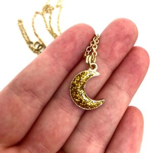 Small Glittery Gold Moon Necklace