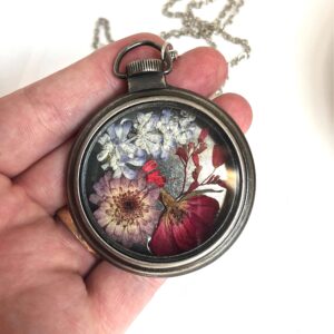 Real flowers glass necklace Shadow Box dried real flowers Necklace blank stop watch face flowers pendant