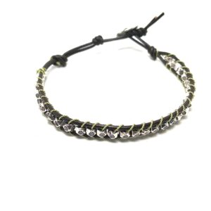 Metal beaded bracelet// Leather stitch wrap bracelet // Ladder stitch bracelet // leather wrap // metal beaded leather wrap bracelet