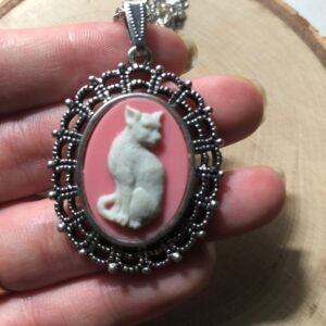 Cat cameo necklace // white and pink cat cameo necklace
