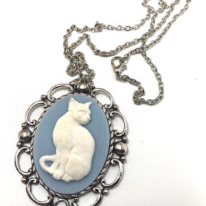 White Cat cameo necklace