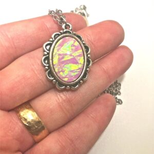 Pink opal acrylic cab necklace