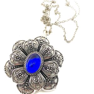 Blue Necklace //Blue cabochon mandala necklace // Acrylic blue mandala Necklace // Blue mandala necklace