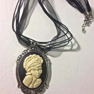 Pinup tattoo lady cameo necklace