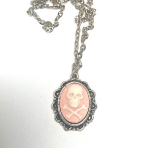 Skull and bones Cameo, Skeleton Necklace, Zombie Necklace, White & Black Cameo Necklace, skullnbones Necklace, Skull and crossbones Necklace