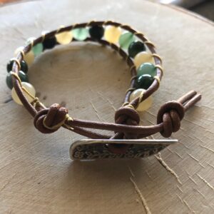 Muliti stone beaded leather wrap bracelet // beaded gemstone leather wrap bracelet
