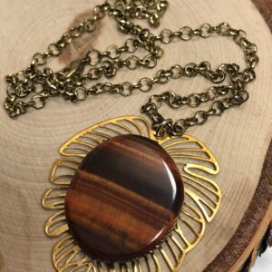 Tigers eye gold leaf Necklace