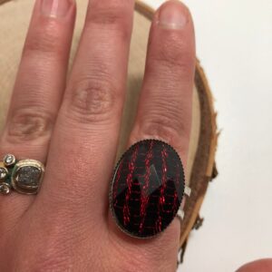 Red ring // Red and black faceted ring // stichy red and black ring // Red & Black ring