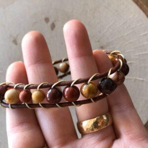 Mookaite Jasper beaded leather wrap bracelet // beaded gemstone leather wrap bracelet