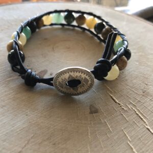 Muliti stone beaded leather wrap bracelet // beaded gemstone leather wrap bracelet