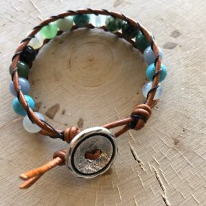 Muliti stone beaded leather wrap bracelet // beaded gemstone leather wrap bracelet