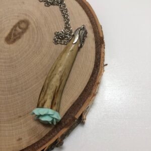Real deer antler with teal resin rose necklace // Authentic deer antler pendant //