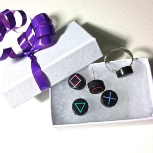Playstation button stud Earrings and ring bundle