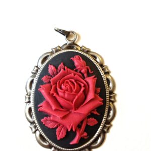 Red rose cameo necklace
