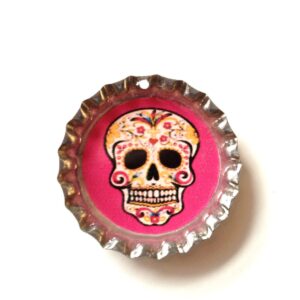 Pink sugar skull bottlecap Necklace