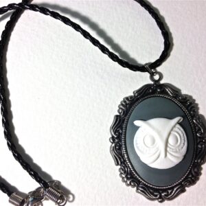 Grey owl cameo necklace