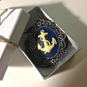 Sailor Cameo Necklace // Blue and Ivory anchor cameo pendant