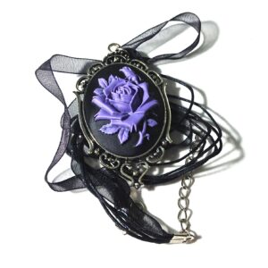 Purple rose cameo necklace
