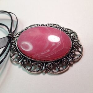 Pink Necklace // Pink swirl cabochon in setting // Pink cab necklace