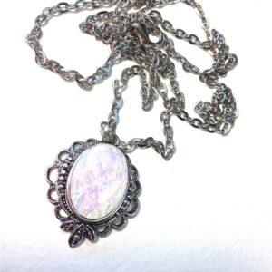 White opal faceted jewel cabochon Necklace