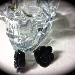 Black resin rose earrings