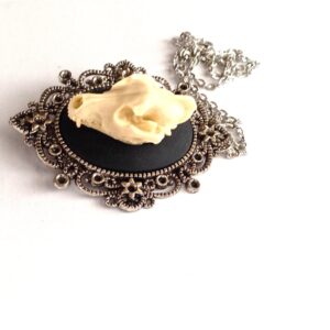 Wolf Bat Skull cameo necklace