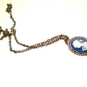 Small vintage inspired woman cameo // wedge wood blue and white classic lady cameo necklace
