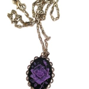 Purple Rose Cameo Necklace, Rose Cameo Jewelry