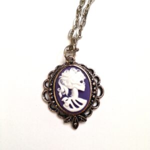 Lady Skeleton Cameo Necklace, Zombie Necklace in Silver, Lolita Necklace, Skeleton Necklace