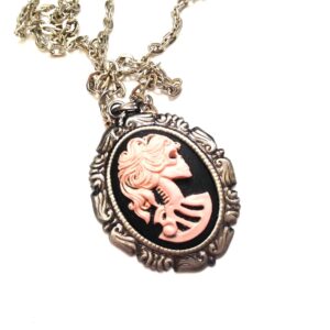 Pink Lady skull cameo necklace
